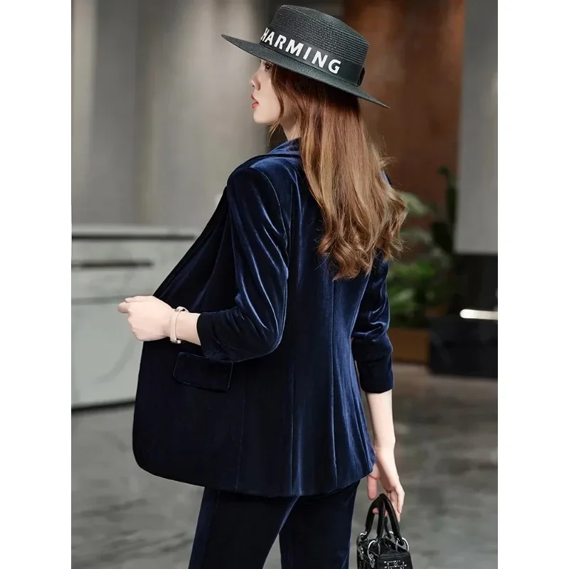 Nuovo arrivo autunno inverno donna Solid Pant Suit donna Business Work Wear Blazer e pantaloni viola blu formale 2 pezzi Set