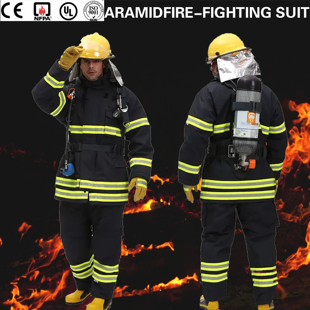 Traje ignífugo bombero EN469 CE aramida reflectante azul