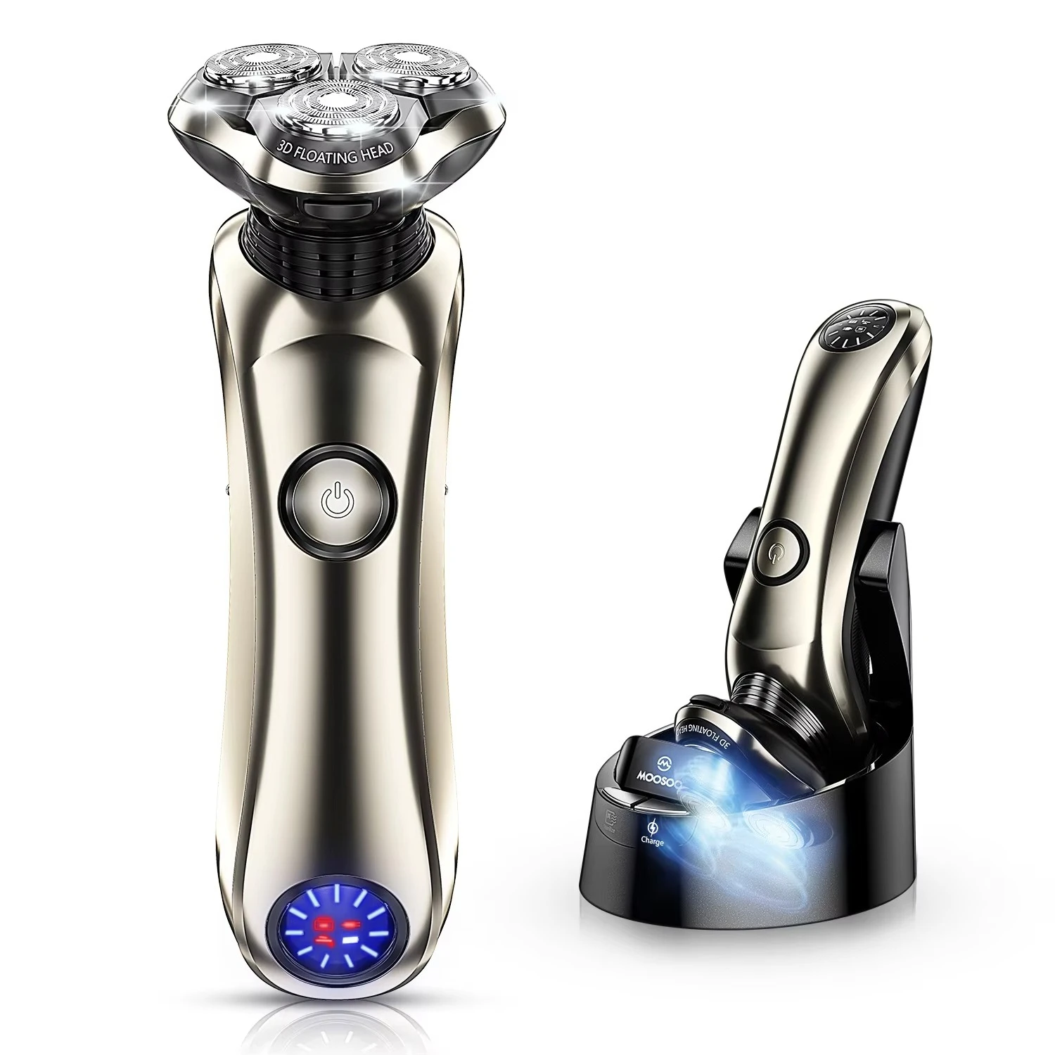 Waterproof Rechargeable Shaver, 3D Floating Head, Long Battery Life, Electric Shavers for Men, Barber Trimmer