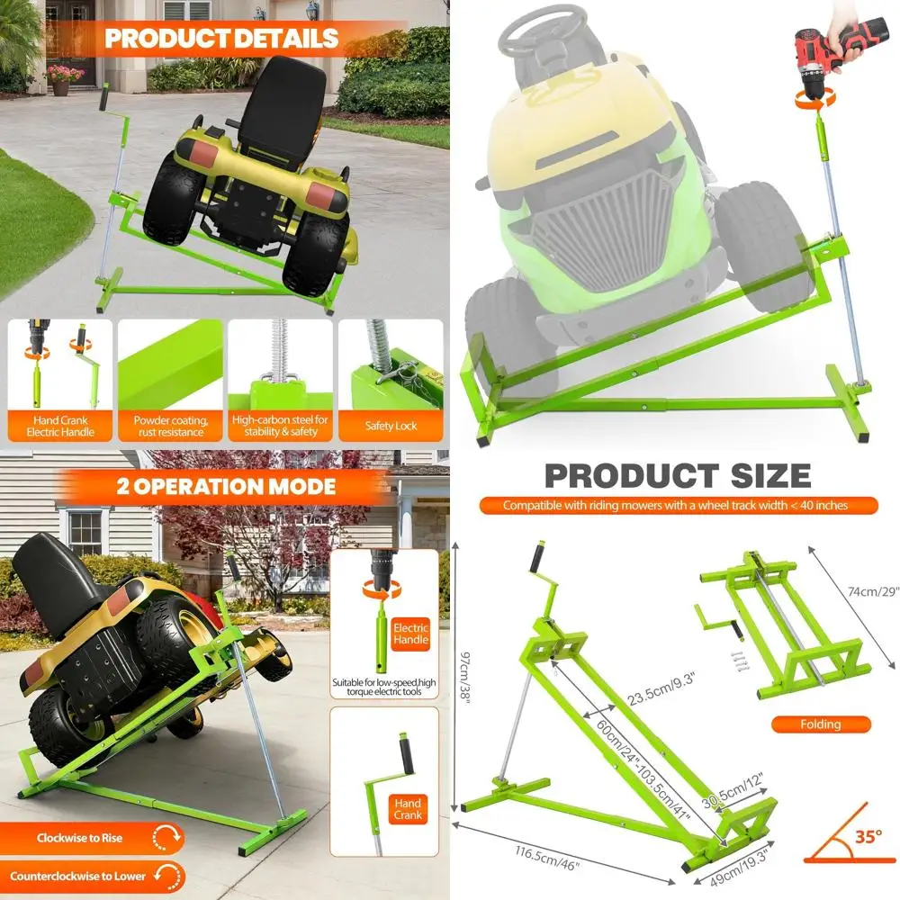 

Стальной подъемник для газонокосилок грузоподъемностью 880 фунтов, телескопический, складной, для садовых тракторов, зеленый