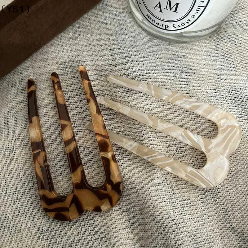 〔YS1〕French Hair Pins For Women U Shaped Hair Forks Vintage Hairstyle Accessories Fashion 3 Prong Bun Hair Sticks Headwear
