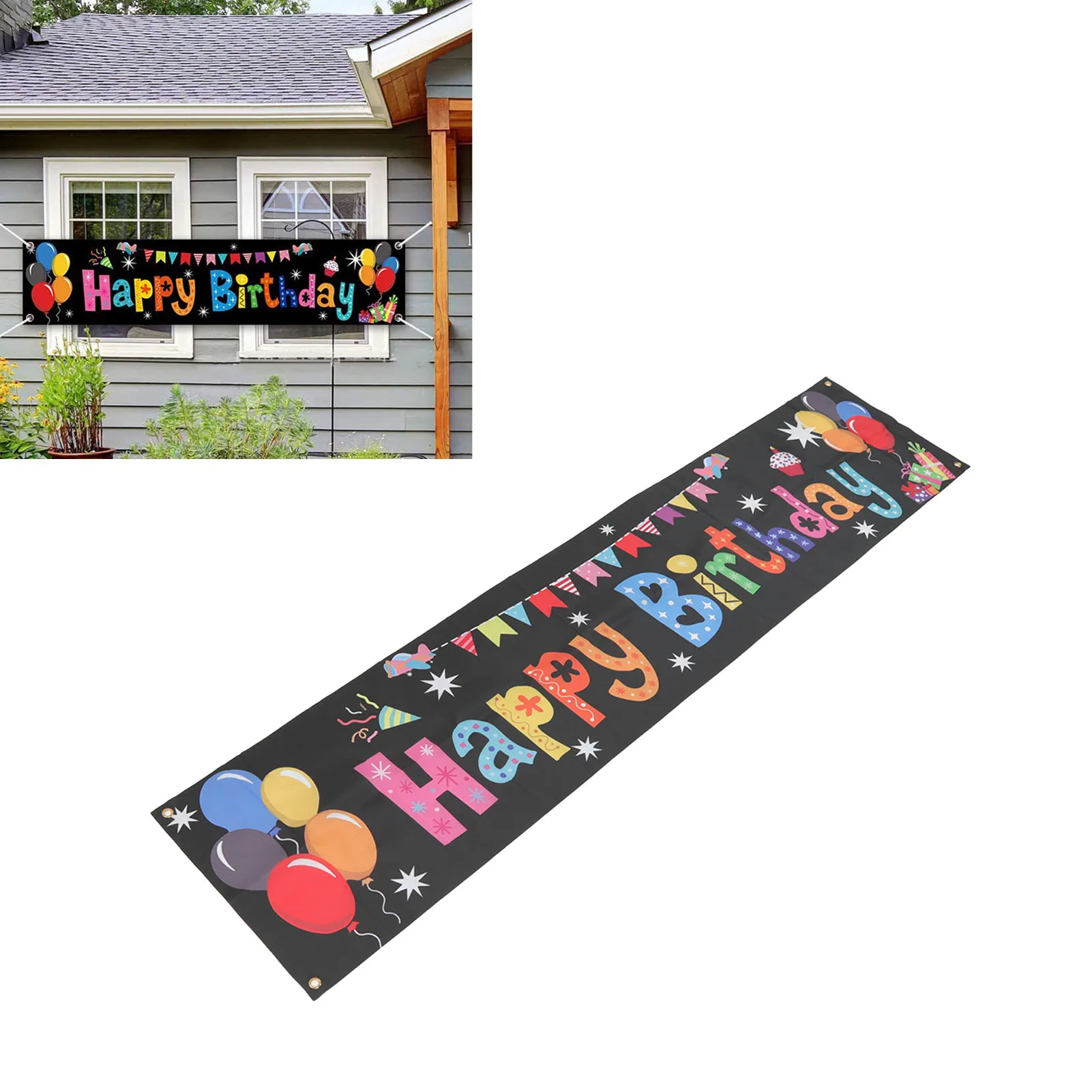 

Colorful Happy Birthday Black Background Banner With Rope For Outdoor Yard And Indoor Party Home DIY Decoration