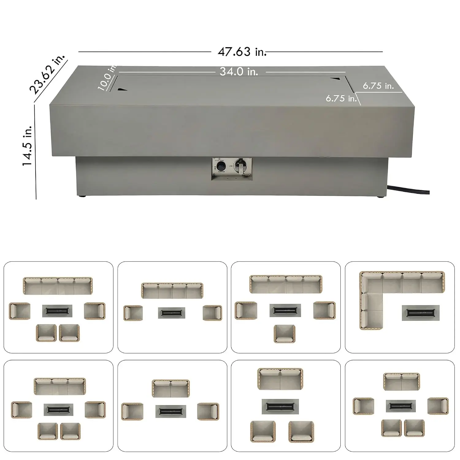 Outdoor Low Profile Fire Table, 48-inch Rectangle Propane Gas Fire Pit Table, 50,000 BTU Modern Firepit w/Lid,, Customized