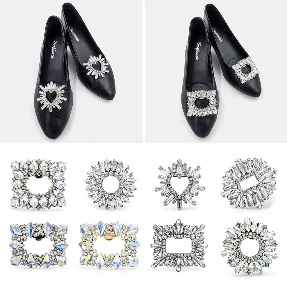 Clamp Wedding Bride Shoe Decorations Clip Glass Crystal High Heel Shiny Clips Rhinestone Removable Bag Decoration Buckle Women