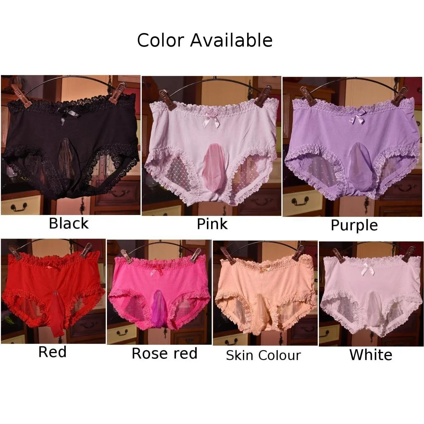 Mens Sexy Underwear Sissy Pouch Panties Mens Lace Bikini Briefs G-String Erotic Hombre Thongs Transparent Underpants Knickers