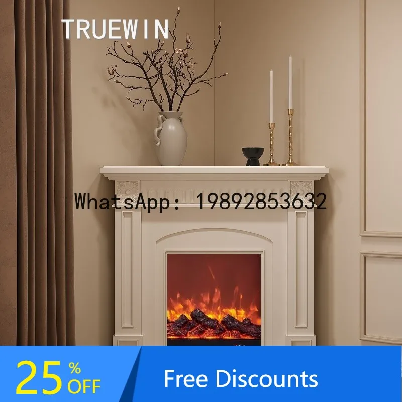 XL Corner Fireplace Cabinet with Simulated Flame Decoration for Living Room, Solid Wood Corner