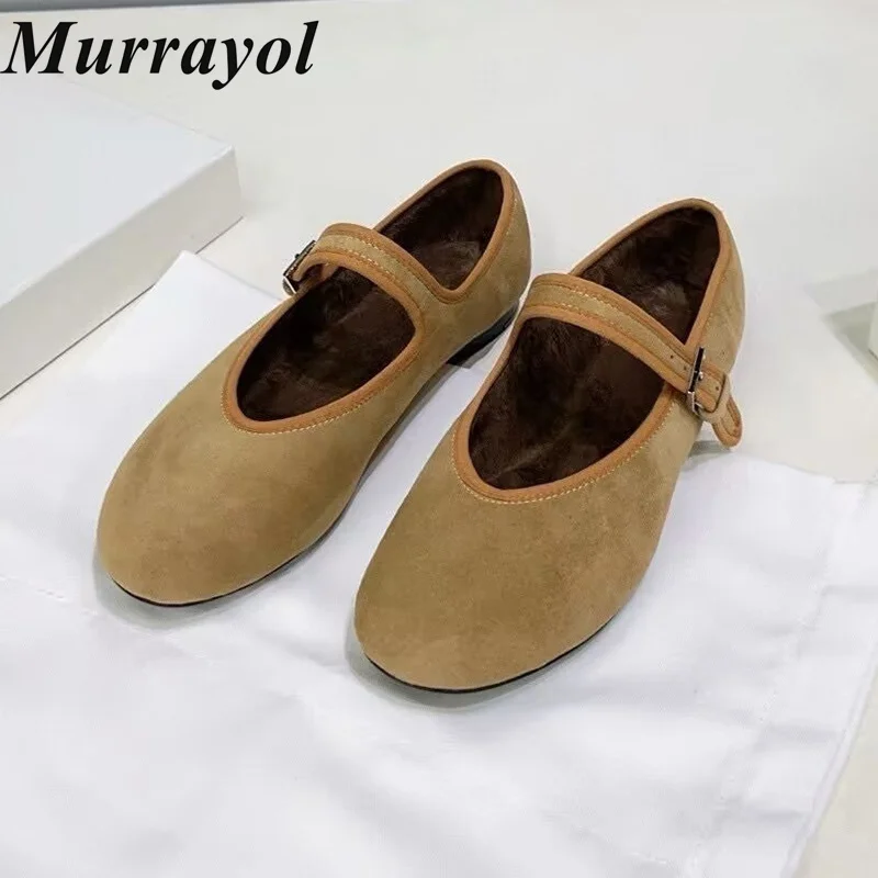 Flat Mary Jane Shoes Women Suede Round Toe Shallow Mouth Belt Buckle Ballet Shoes Spring Vacation Walking Shoes Zapatos De Mujer
