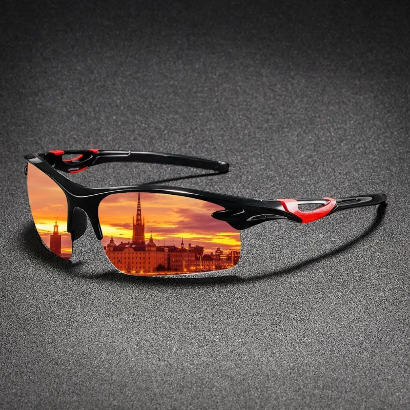 قطعة واحدة، نظارات شمسية رياضية خارجية للرجال، تصميم معبد مضاد للانزلاق، تصميم نصف إطار، معابد مجوفة