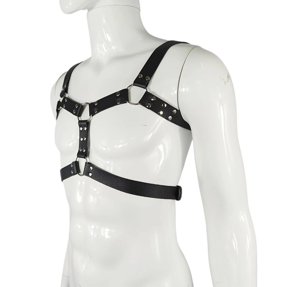 PU Leather Male Chest Harness Adjustable Sexual Body Bondage Cage Sexy Bra Strap Belts Fetish Rave Gay Clothing for Adult Sex