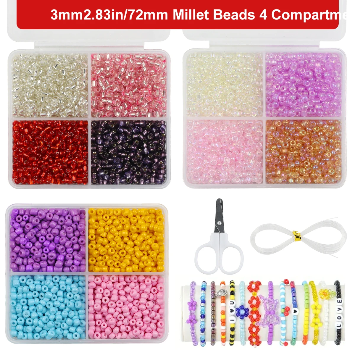 

4 Grids 3mm Macaroon Color Series Glass Seed Beads Regular Shape Seedbead Set For Jewelry Bracelets Necklaces Making DIY 1720pcs