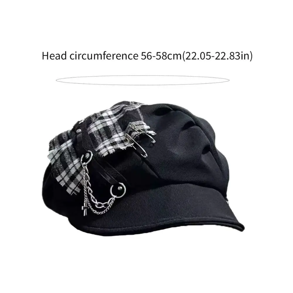 Dunkelkarierte Harajuku-Baskenmütze Spice Cross Freizeitkleidung Damen- und Herren-Baskenmützen Streetwear-Accessoires Coole Newsboy-Kappe – Detail 1