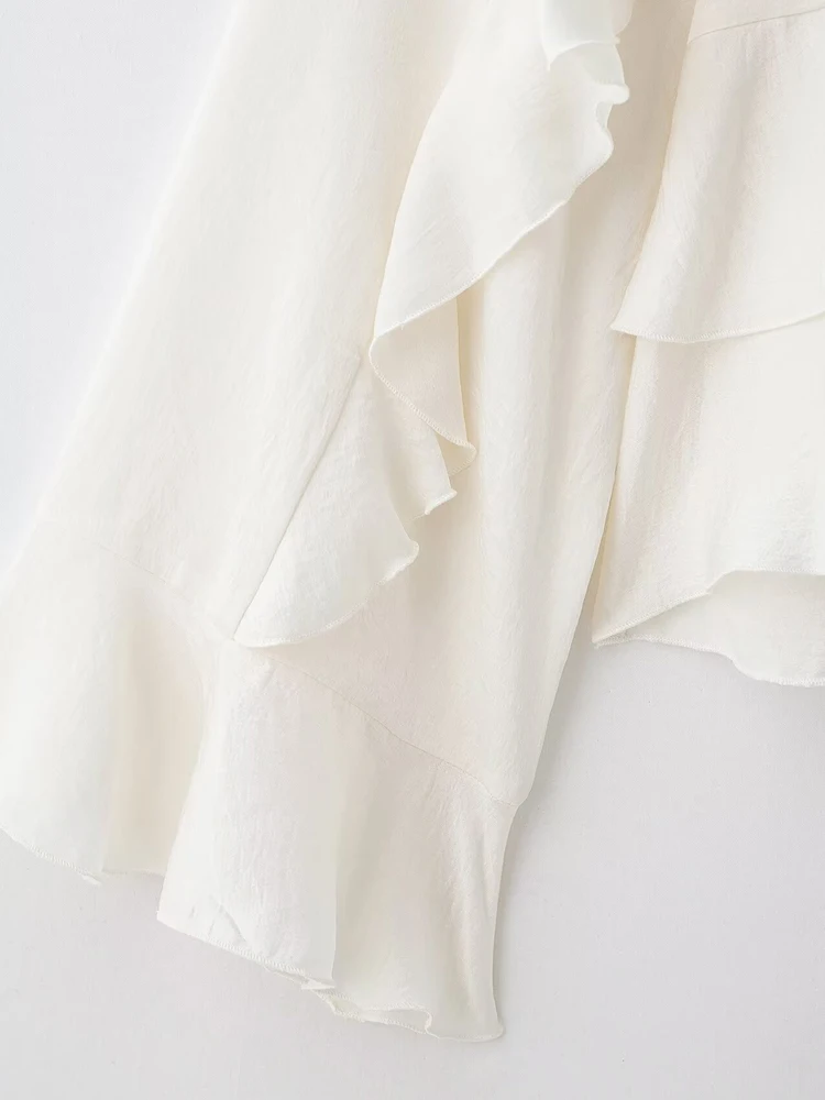 Smvp 2026 New Women's Long Sleeve Ruffled Blouse Stand Collar Chic Fashion Top Elegant Female Shirt
