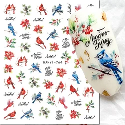 3d Nail Art Stickers Red Blue Birds Pine Trees Flowers Leaves Letters Adhesive Sliders Decals For Nails Decorations Manicure