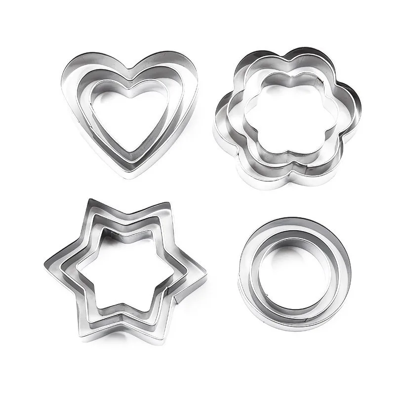 12Pcs/Set Stainless Steel Cookie Biscuit DIY Mold Star Heart Egg Mould Cookie Stamp DIY Mold Fondant Cake Decorating Tool