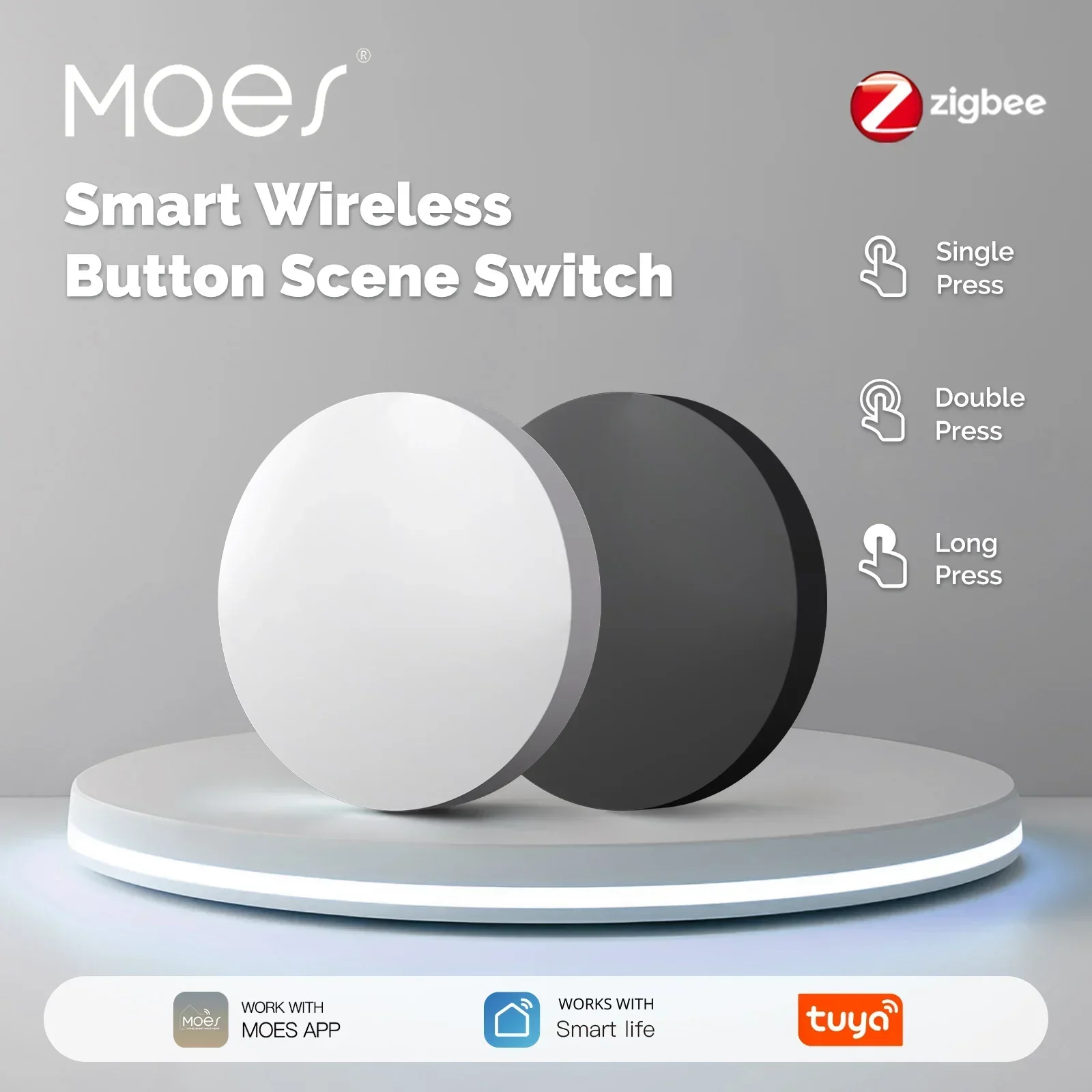 Botón Inalámbrico Inteligente Moes Tuya, Interruptor de Escenas Zigbee, Control Remoto por Aplicación, Compatible con la Aplicación Moes Tuya Smart Life
