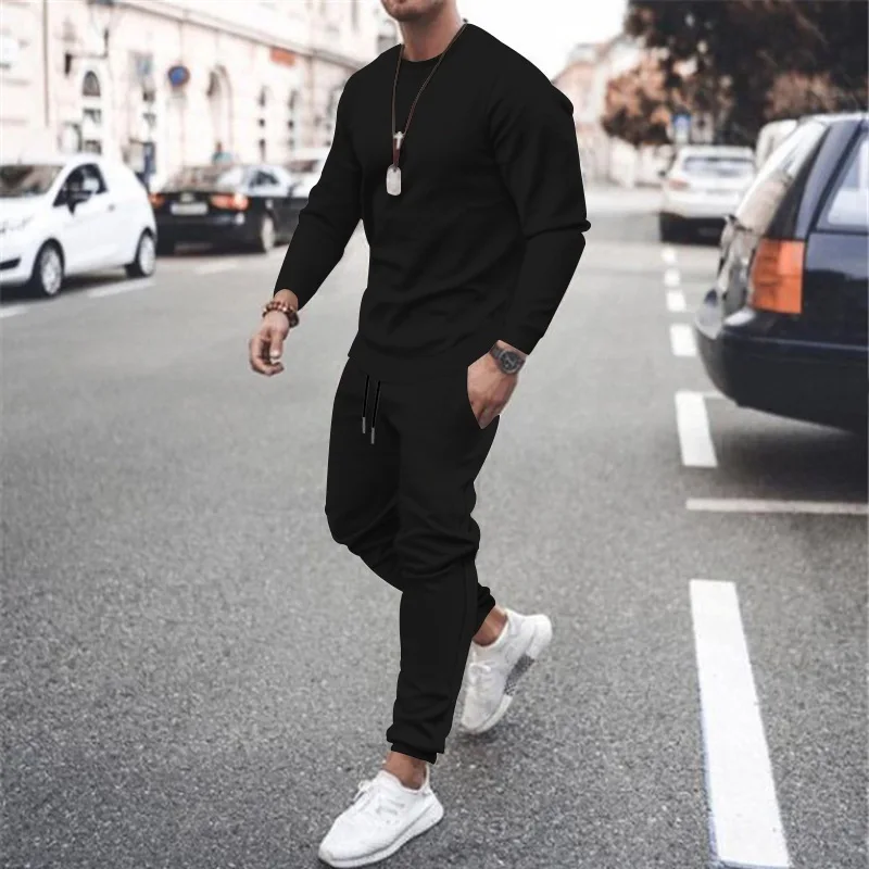 New Two Pieces Sets Running  Sweatshirt+Sweatpants Suit Autumn Winter Warm Tracksuit Sets Men's Hooded Solid color Clothing