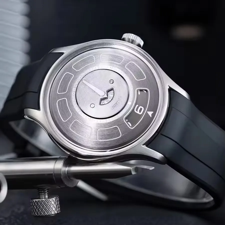 OBLVLO Men's Automatic Mechanical Watch — Luminous, Water-Resistant, Sapphire Crystal, Rotating UFO-Style Hour Marker Disc
