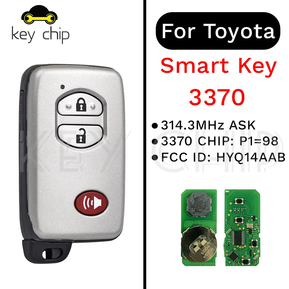 

(3370-314,3 МГц) 2 + 1btn Смарт-ключ для Toyota (TOY48) Land Cruiser 314,3 МГц ASK 3370 ЧИП: P1 = 98 FCC ID: HYQ14AAB