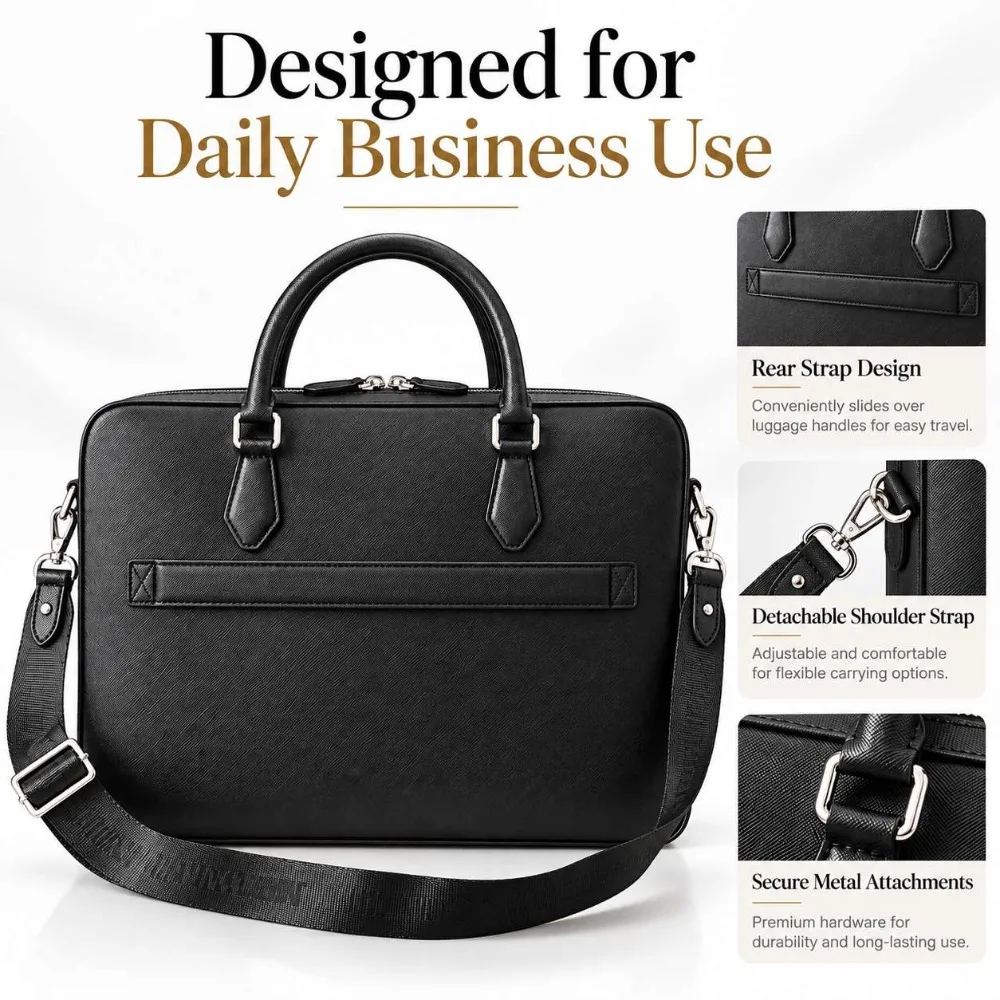 Luxury Men's Business Briefcase High Quality Genuine Leather Laptop Bag Professional Office Work Casual Crossbody Shoulder Bag