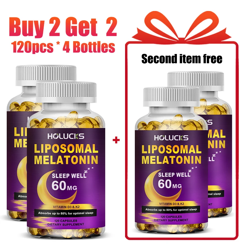 Holucks Liposomal Melatonin, Support Vitamin D3 & K2, Immunity, Skin and Healthy Sleep Patterns, improving Memory