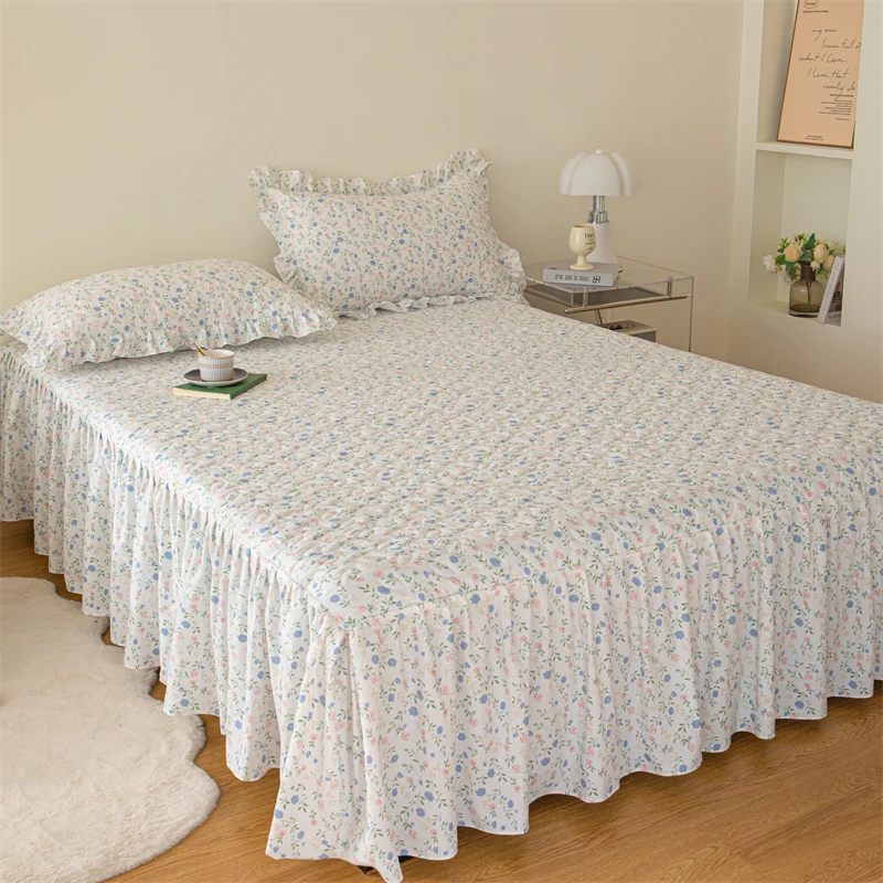 Quilted Bed Skirt Floral Style Bed Cover Thicken Bedspread Home Mattress Protector Ruffles Bed Linen 침대 스커트 (No Pillowcase)