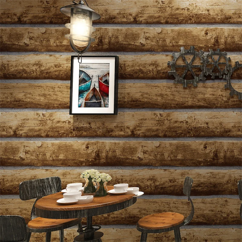 

Retro 3D Three-dimensional Tree Wood Grain Wallpaper Restaurant Clothing Store Barber Shop Barbecue Shop Industrial Style Behang