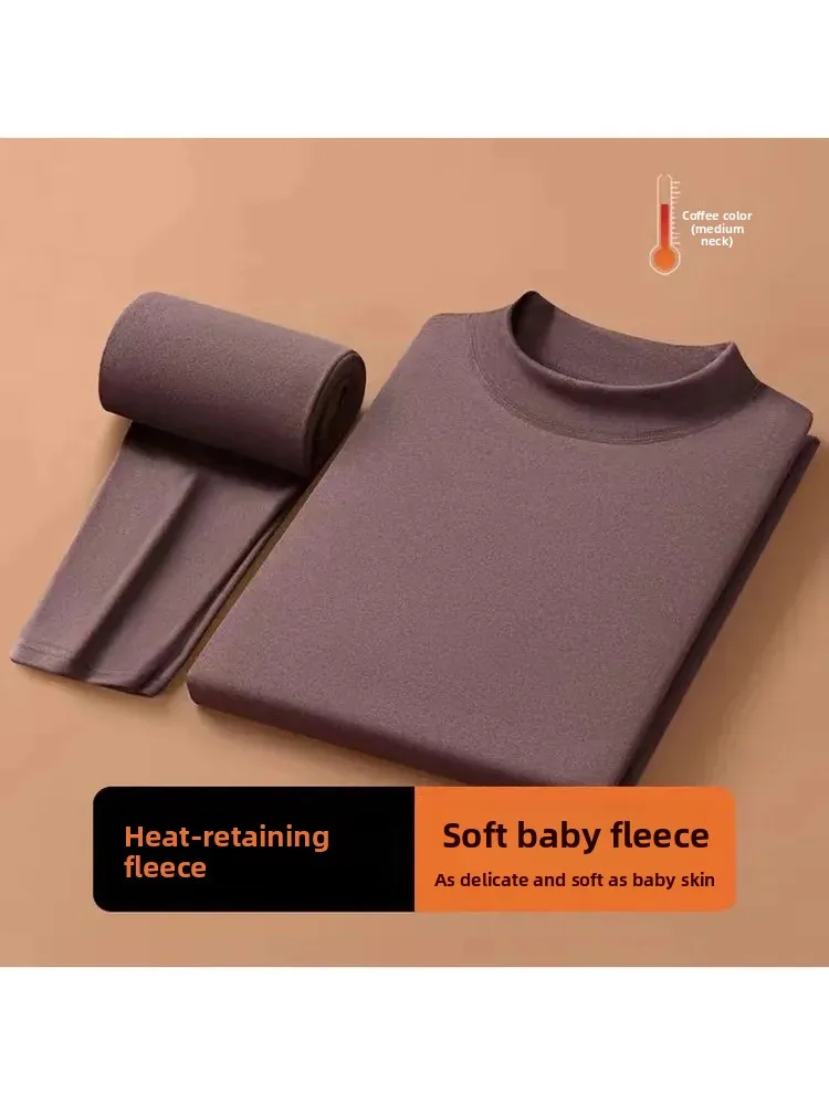 Men's Double-Sided German Velvet Warmth Set Underwear round Neck Self-Heating Pants Long Sleeve Soft Cotton Thermal Suit