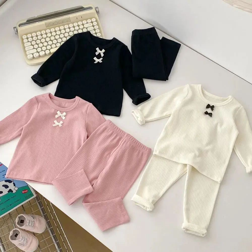2026 Baby Kids Pajamas Sets Bow Sleepwear Suit Autumn Girls Pajamas Long Sleeve Pijamas Tops+Pants 2pcs Children Clothing