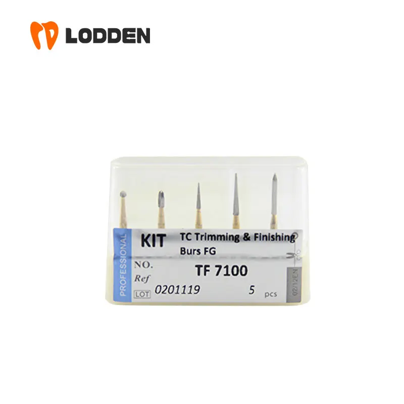 LODDEN Dental Tungsten Finishing Carbide Burs KIT TF7100 8-12 Blades Dentistry Grinding Drill High Speed Triming Dentists Tools