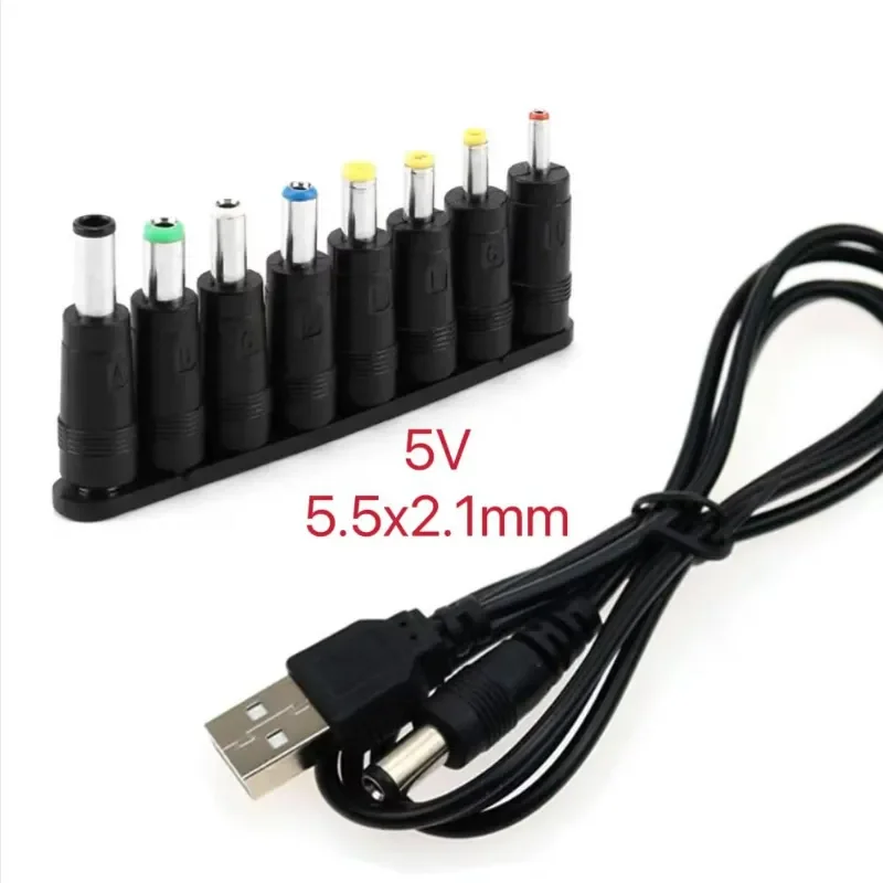 

DC Charging Power Cord USB To 5521 Multifunctional DC Plug Male 8-in-1 Charging Cable 5.5*2.1mm Connector 5V Charger Power Cable