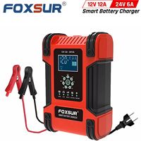 FOXSUR Smart Car Battery Charger 12V 24V 12A Automotive Motorcycle Boat LiFePO4 AGM GEL Lithium Lead Acid Fast Repair Desulfator