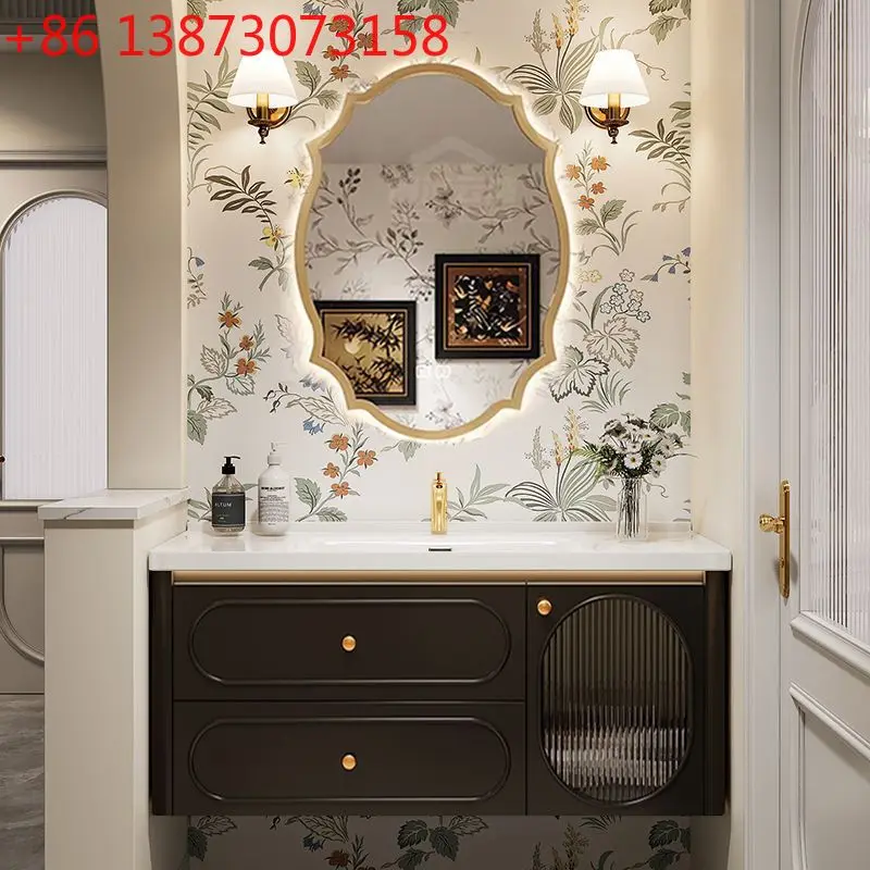 

Bathroom French vintage bathroom cabinet oak combination American bathroom cabinet hand washbasin cabinet pastoral style