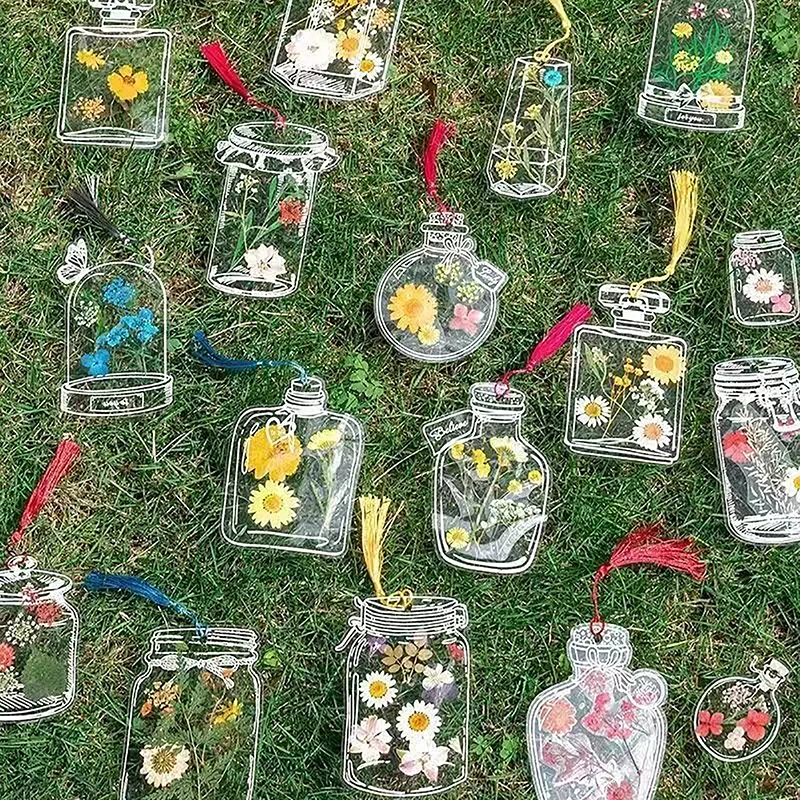 Marcadores transparentes criativos para crianças, DIY, flores secas, amostras de plantas, Vidraria personalizada Drie, 20 pcs