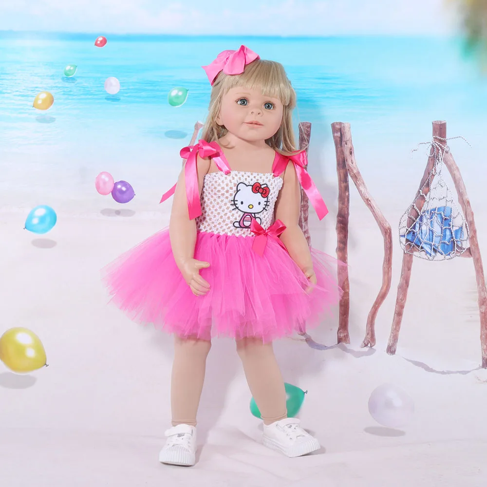 Cute Pink Kitty Baby Girls Tutu Dress and Hair Bow Set Toddler Baby Birthday Outfit Fancy Baby Clothing Set for Girl Tulle Dress