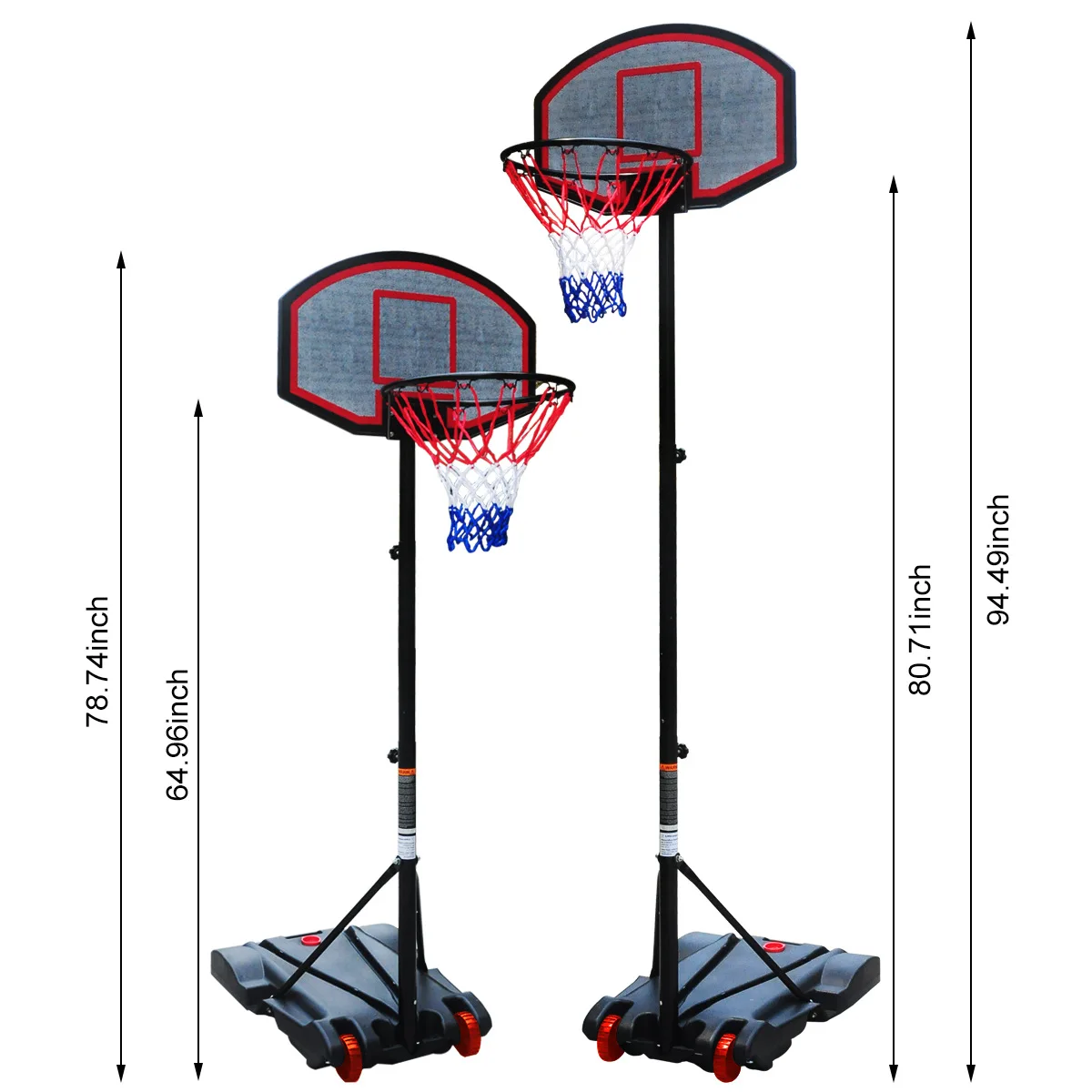 Mobile Adjustable Basketball Stand Hoop Outdoor Shooting Equipment with Rim and Backboard
