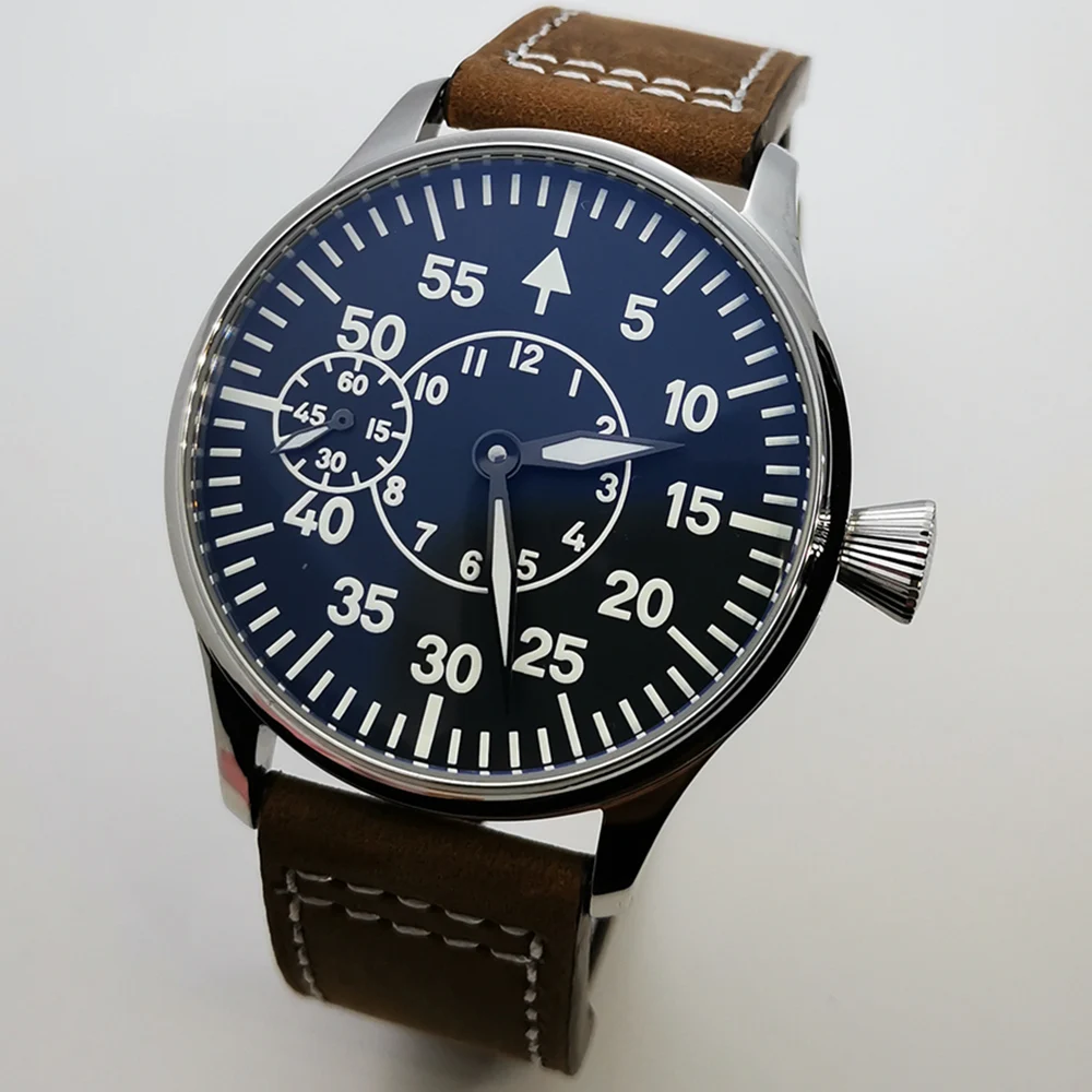 44mm Men's Watch ST3600 Manual Winding Pilot Style Stainless Steel Case Luminous