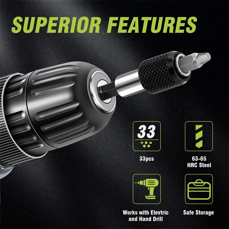 33 PCS Damaged Screw Extractor Kit with Sleeve Extension Drill Bit for Universal Guillotine Bolt Removal Screw Removal Tool image 2