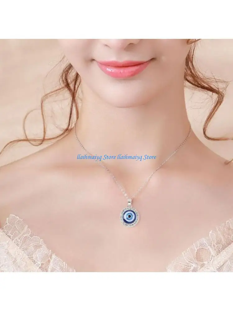 

573B Trendy Eye Necklace European and American Golden Chain Turkey Blue Eye Round Drop Necklace for Women