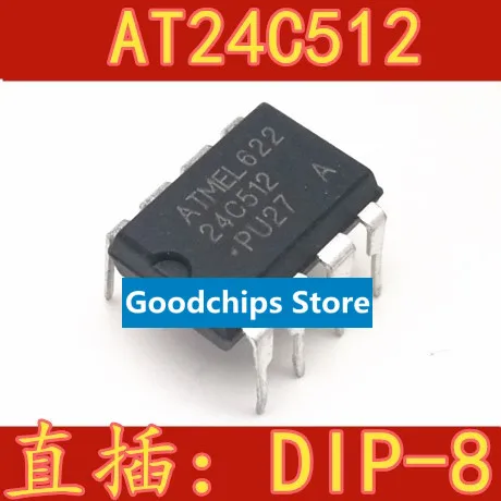 5PCS DIP8 Straight plug AT24C512-10PI-2.7 AT24C512 DIP-8 24C512 EEPROM memory