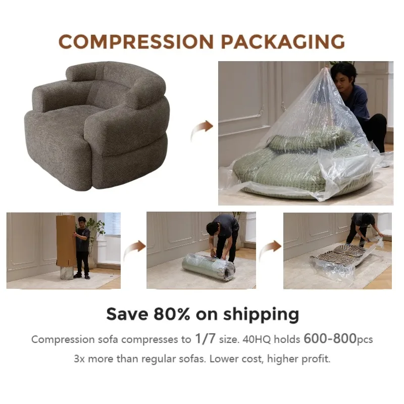 Modern Minimalist Design Fabric Full Sponge Roll-Pack Compression Sofa Easy Shipping Living Room Apartment