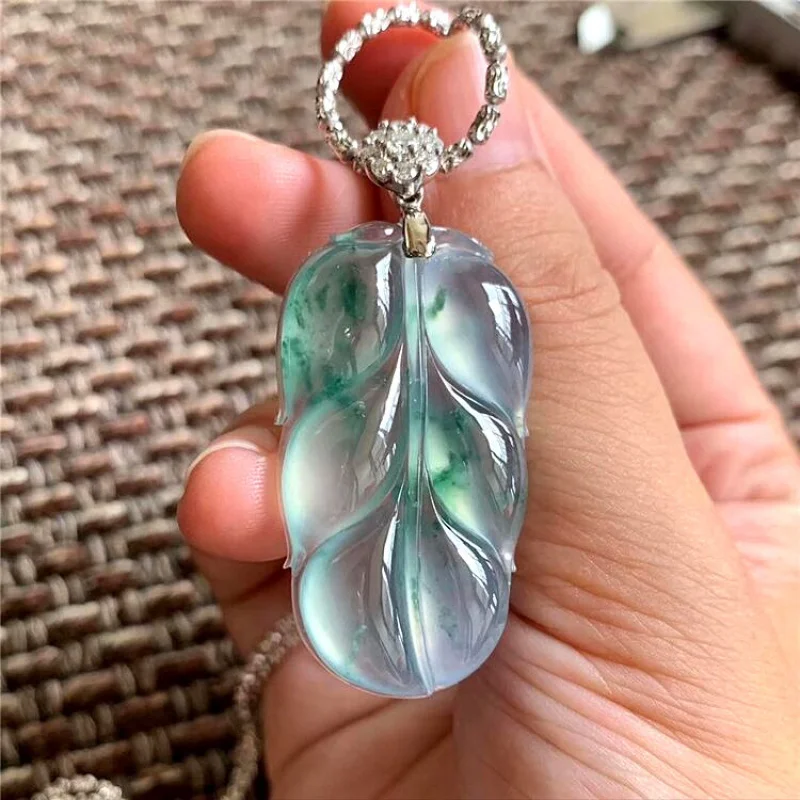 Jade Leaf Pendant Guanyin Ice-like Floating Flower Jade a