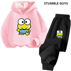 Kero Kero Keroppi Trucksuit Cartoon Boys and Girls 3-14 Years Old Kawaii Street Casual Sweatshirt Children's Sports Hoodie Set