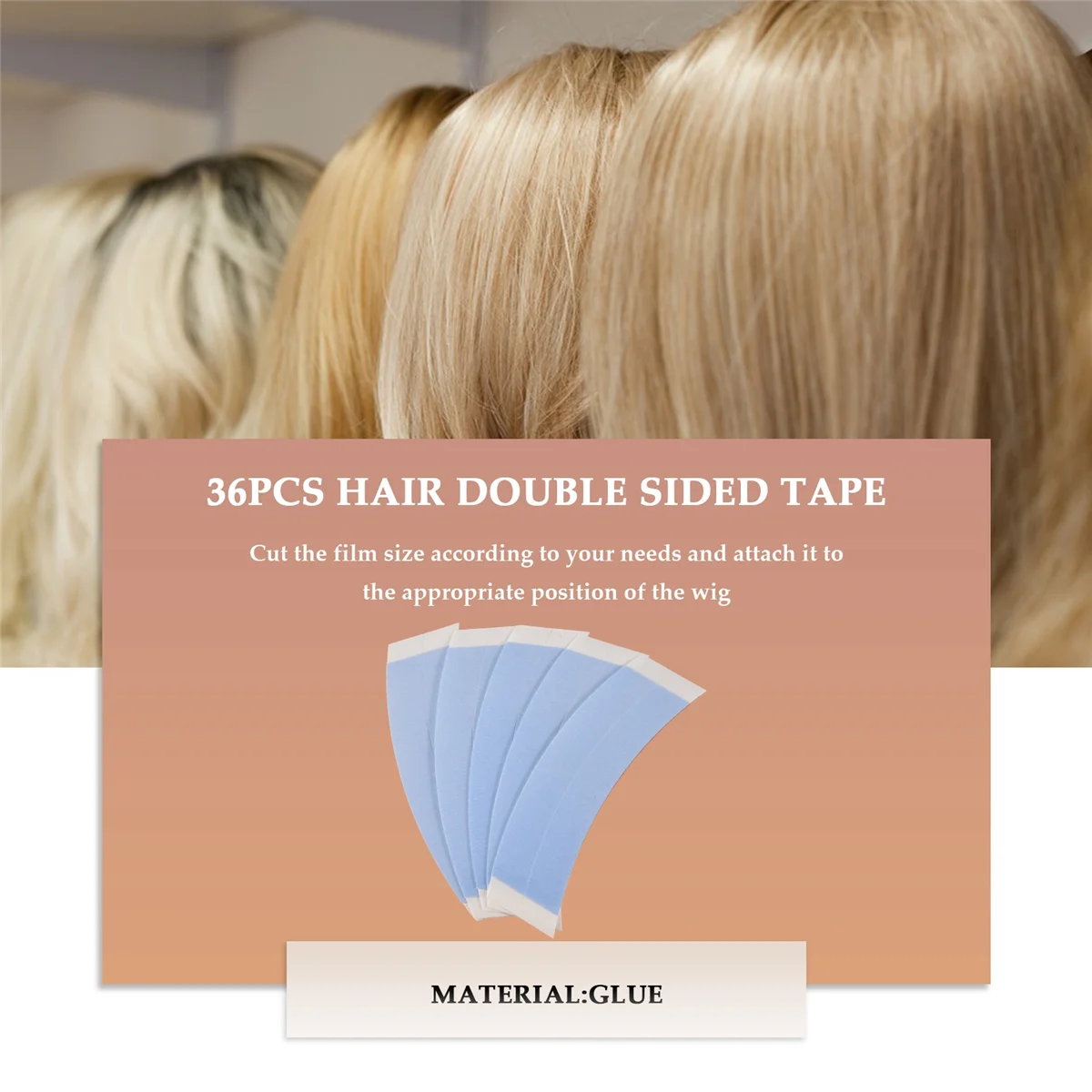 36 ชิ้น/ล็อตสีฟ้าคงที่คู่เทปวิกผมกาวขยายเทปกันน้ําสําหรับ Toupee วิกผมลูกไม้ฟิล์มตัดสาย