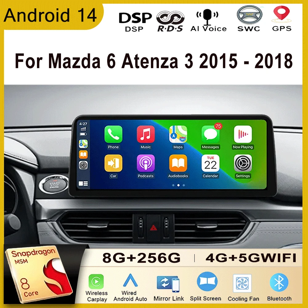 12.3 Inch Screen Android 14 For Mazda 6 Atenza 3 GJ GL 2015 - 2018 Car Radio Multimedia Player GPS Navigation Video Stereo DSP