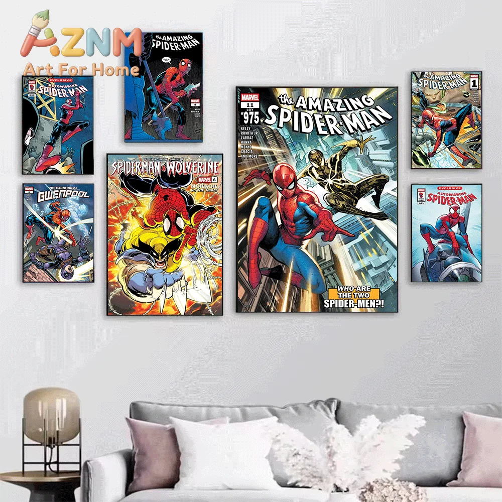 The Amazing Spider‑Man Comic Cover Canvas Print, Superhero Battle Scene Graphic Art Poster, Frameless Canvas Wall Picture for