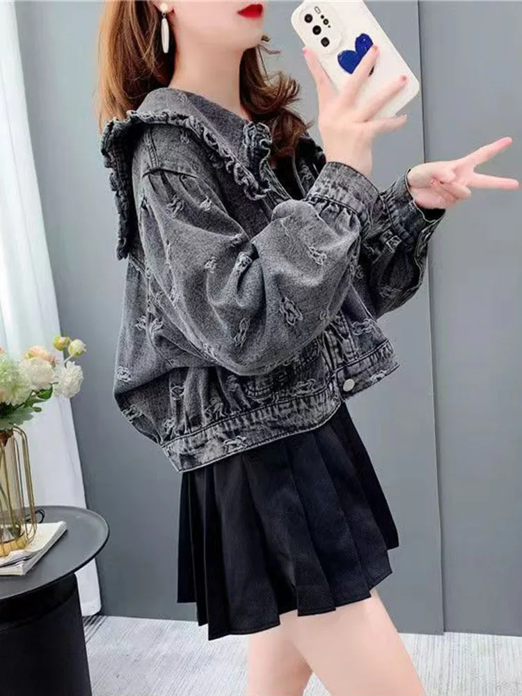 Vintage Streetwear Denim Jackets Long Sleeved Korean Fashion Baggy Short Chaquetas Loose Women's Casual New Retro Coat Top