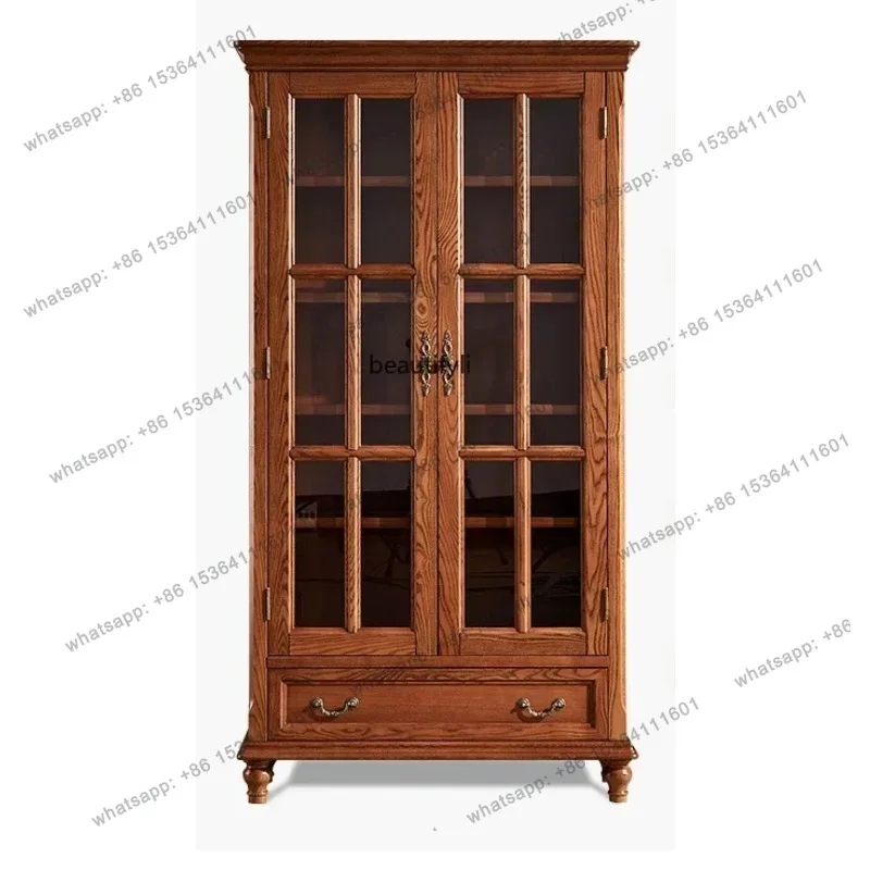 

HHigh-end American all-solid wood bookcase with glass ash wood log bookshelf floor-to-ceiling storage display cabinet
