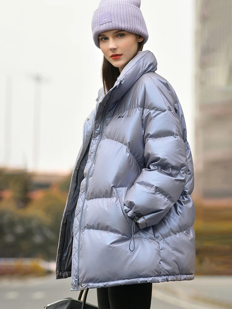 AMII Minimalism Down Jacket for Women 2022 Winter New Fashion Thicken Warm Stand Collar Solid Printing Commuter Jackets 12141235