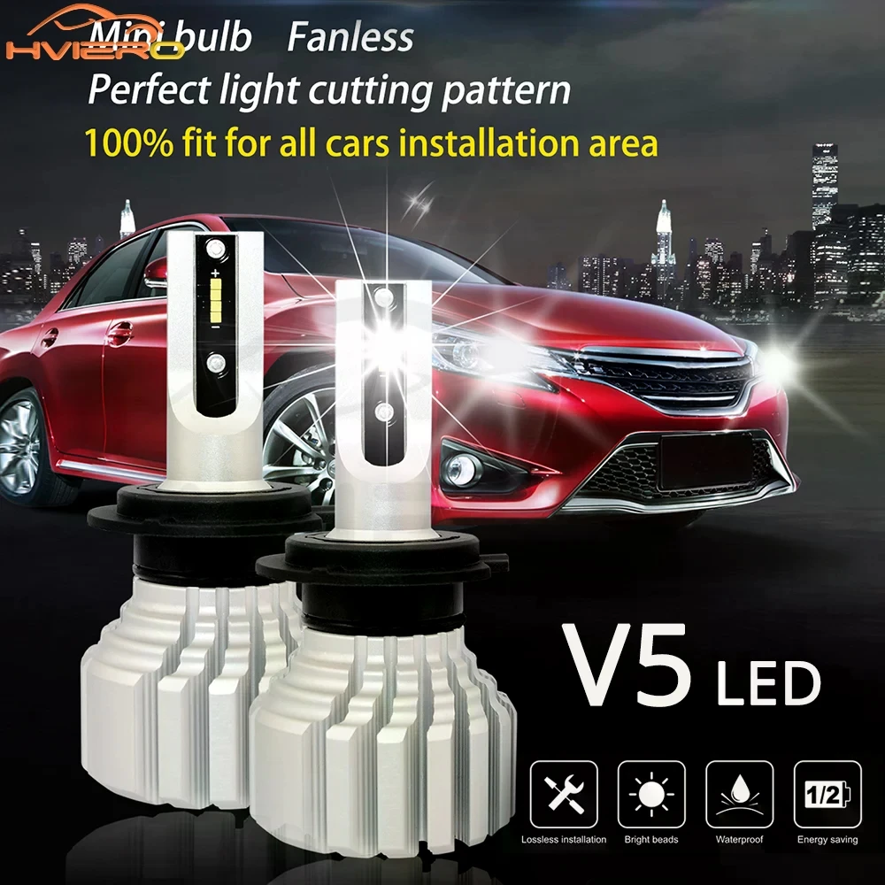 

2 шт. супер яркие V5S H7 фара противотуманная фара автомобильная светодиодная лампа дальнего ближнего света авто 6000K 12V белая фара стоп-сигнал дневного света