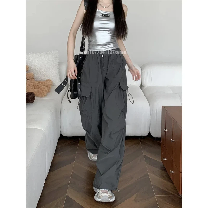 Street Dance Uniform, Solid Color Pants, Straight Leg Loose Retro Long Casual Pants, Women's Wide Leg Street Hip-hop Style